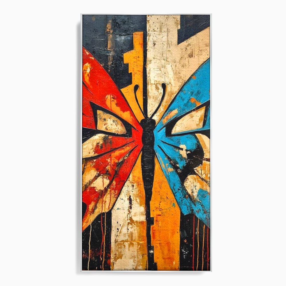 Tablou Canvas Premium, LuxCanva® M1153, Metamorfoza Urbana, Graffiti, Mural, Urban, Street Art, Fluture, Multicolor, Estetic, Modern, Aripi, Perete, Birou, Living, Camera Copil