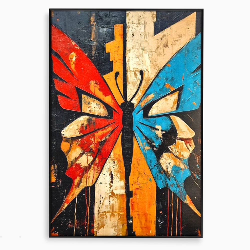 Tablou Canvas Premium, LuxCanva® M1153, Metamorfoza Urbana, Graffiti, Mural, Urban, Street Art, Fluture, Multicolor, Estetic, Modern, Aripi, Perete, Birou, Living, Camera Copil