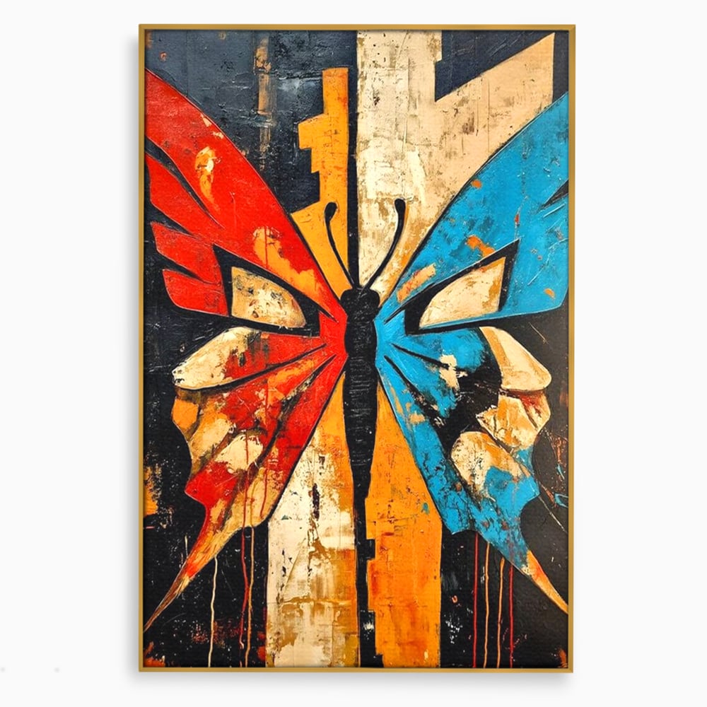 Tablou Canvas Premium, LuxCanva® M1153, Metamorfoza Urbana, Graffiti, Mural, Urban, Street Art, Fluture, Multicolor, Estetic, Modern, Aripi, Perete, Birou, Living, Camera Copil