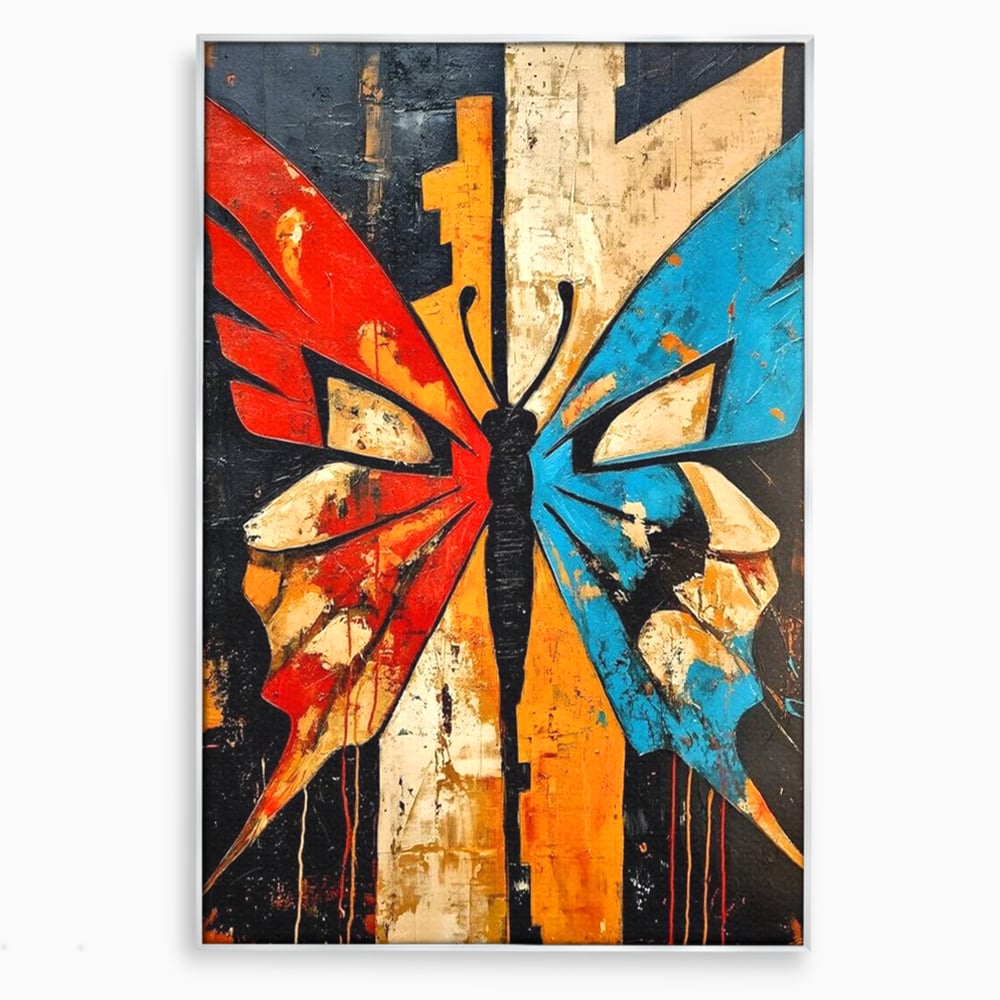 Tablou Canvas Premium, LuxCanva® M1153, Metamorfoza Urbana, Graffiti, Mural, Urban, Street Art, Fluture, Multicolor, Estetic, Modern, Aripi, Perete, Birou, Living, Camera Copil