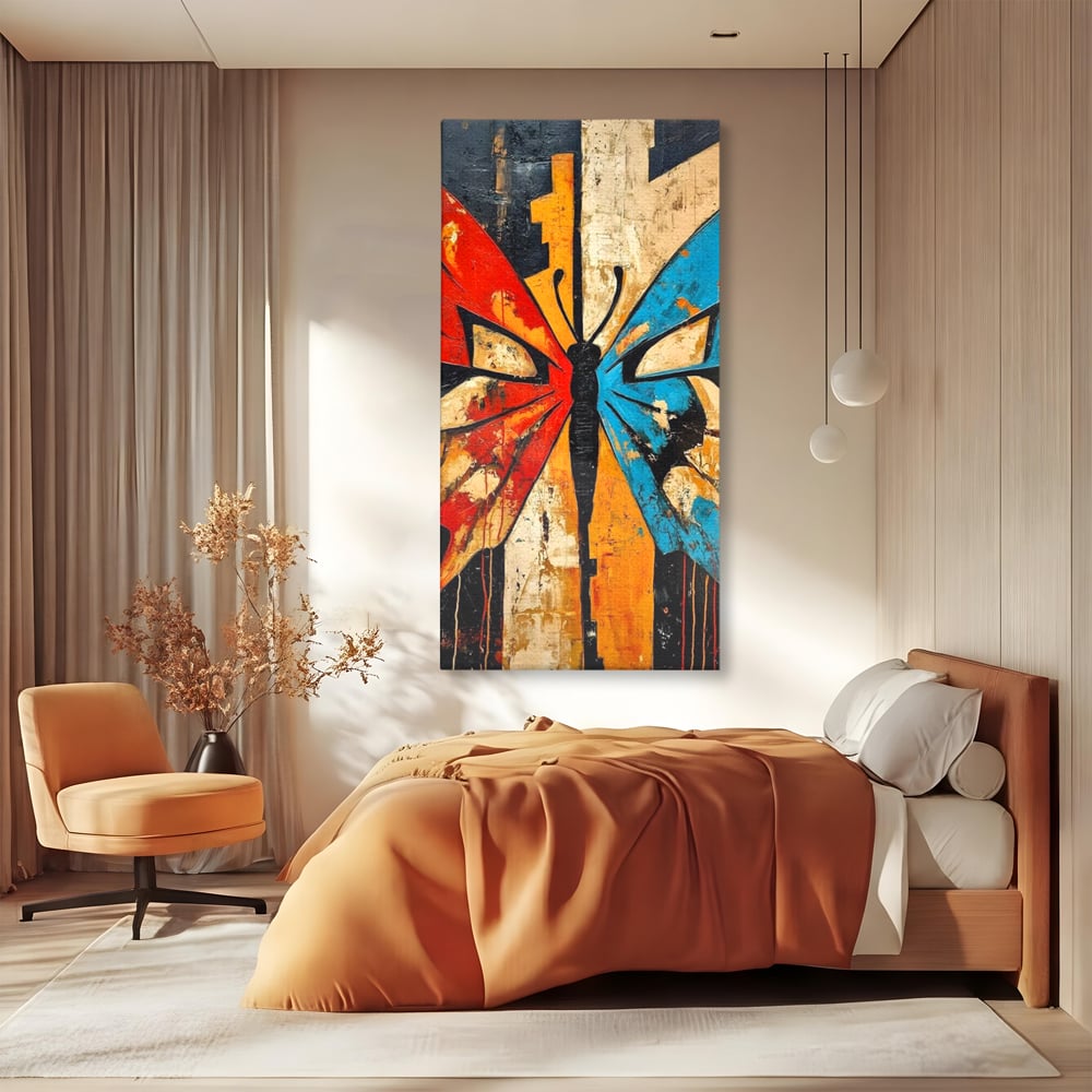 Tablou Canvas Premium, LuxCanva® M1153, Metamorfoza Urbana, Graffiti, Mural, Urban, Street Art, Fluture, Multicolor, Estetic, Modern, Aripi, Perete, Birou, Living, Camera Copil