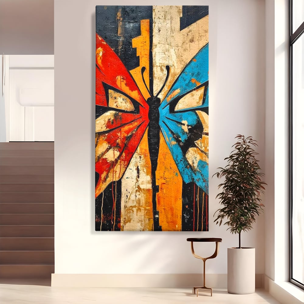 Tablou Canvas Premium, LuxCanva® M1153, Metamorfoza Urbana, Graffiti, Mural, Urban, Street Art, Fluture, Multicolor, Estetic, Modern, Aripi, Perete, Birou, Living, Camera Copil