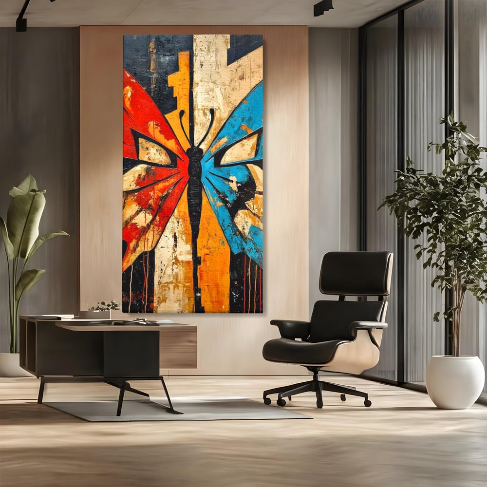 Tablou Canvas Premium, LuxCanva® M1153, Metamorfoza Urbana, Graffiti, Mural, Urban, Street Art, Fluture, Multicolor, Estetic, Modern, Aripi, Perete, Birou, Living, Camera Copil