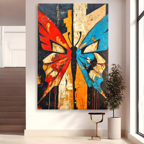 Tablou Canvas Premium, LuxCanva® M1153, Metamorfoza Urbana, Graffiti, Mural, Urban, Street Art, Fluture, Multicolor, Estetic, Modern, Aripi, Perete, Birou, Living, Camera Copil