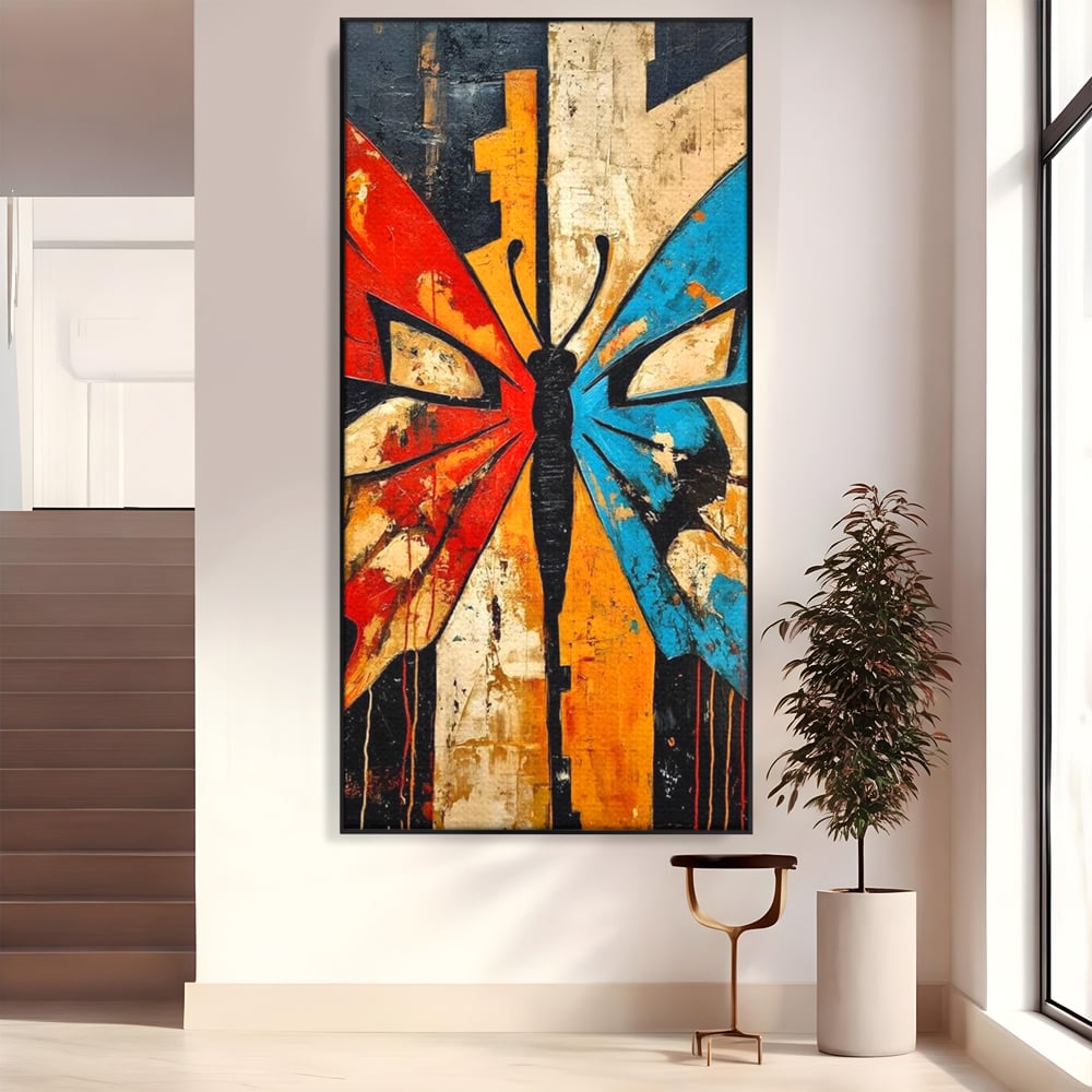 Tablou Canvas Premium, LuxCanva® M1153, Metamorfoza Urbana, Graffiti, Mural, Urban, Street Art, Fluture, Multicolor, Estetic, Modern, Aripi, Perete, Birou, Living, Camera Copil