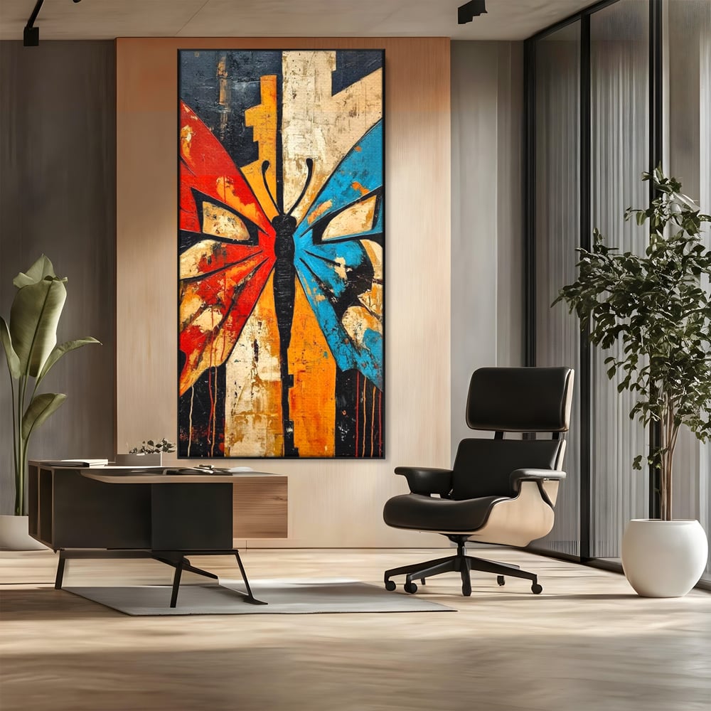 Tablou Canvas Premium, LuxCanva® M1153, Metamorfoza Urbana, Graffiti, Mural, Urban, Street Art, Fluture, Multicolor, Estetic, Modern, Aripi, Perete, Birou, Living, Camera Copil