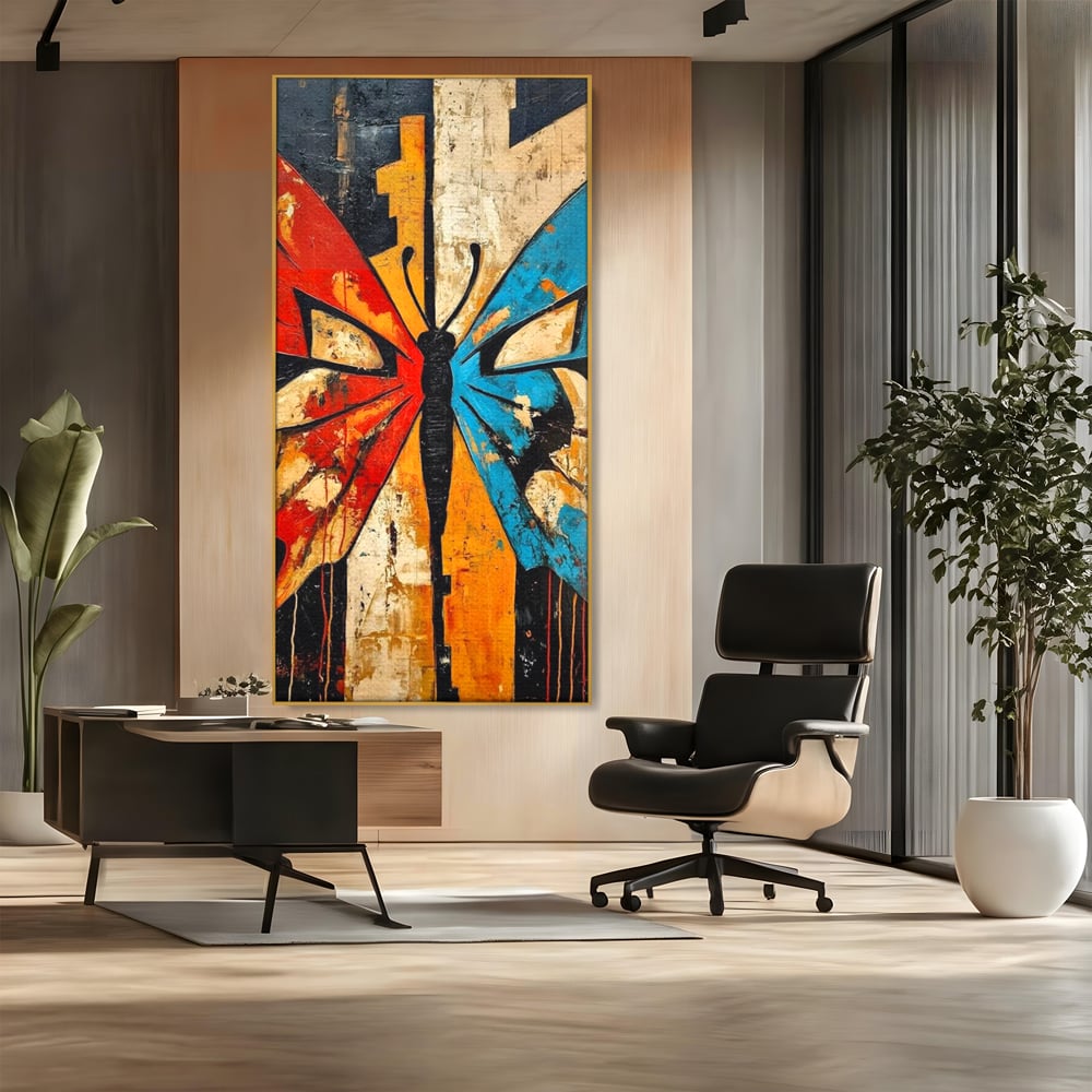 Tablou Canvas Premium, LuxCanva® M1153, Metamorfoza Urbana, Graffiti, Mural, Urban, Street Art, Fluture, Multicolor, Estetic, Modern, Aripi, Perete, Birou, Living, Camera Copil