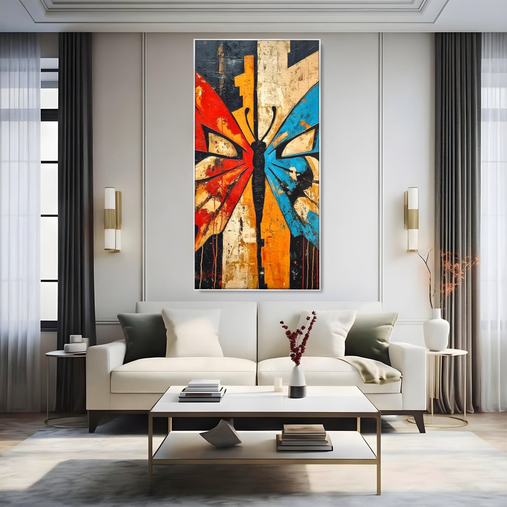 Tablou Canvas Premium, LuxCanva® M1153, Metamorfoza Urbana, Graffiti, Mural, Urban, Street Art, Fluture, Multicolor, Estetic, Modern, Aripi, Perete, Birou, Living, Camera Copil