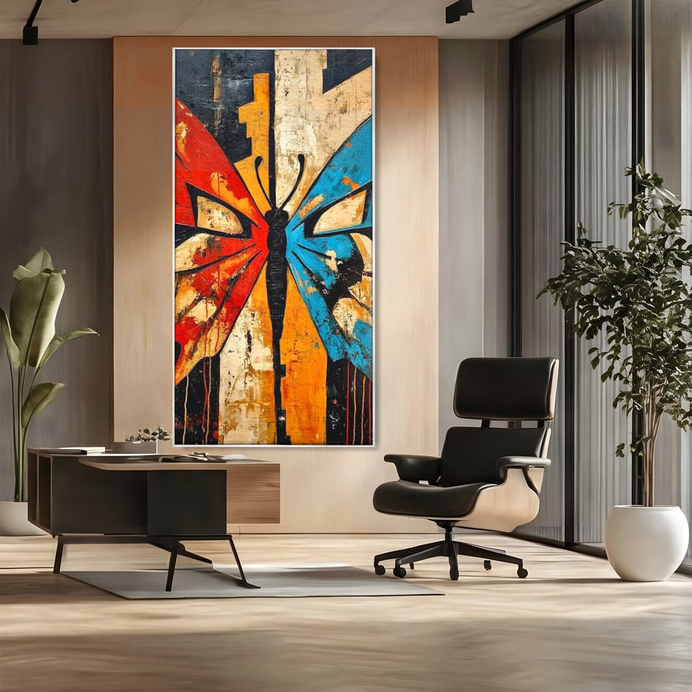 Tablou Canvas Premium, LuxCanva® M1153, Metamorfoza Urbana, Graffiti, Mural, Urban, Street Art, Fluture, Multicolor, Estetic, Modern, Aripi, Perete, Birou, Living, Camera Copil
