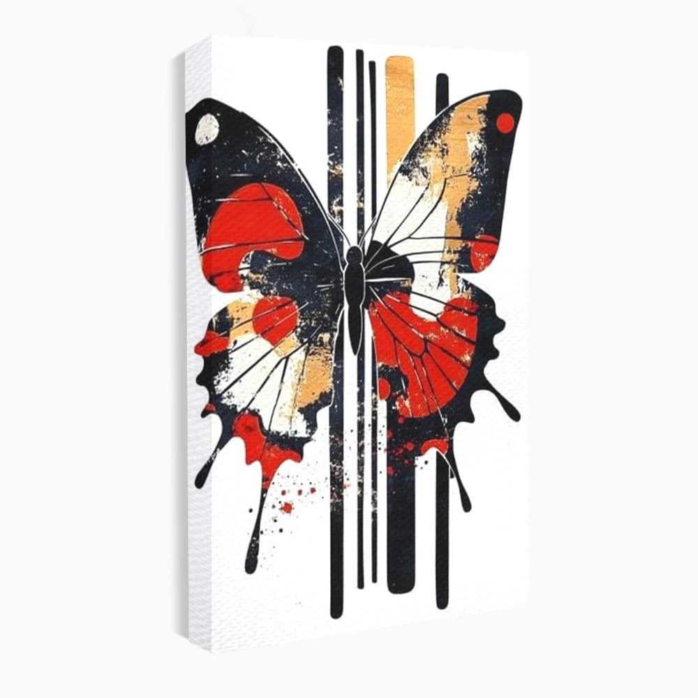 Leinwand Premium Canvas Wandkunst, LuxCanva® M1154, Symmetrie in Streifen, Linien, Punkte, Grafik, Urban, Abstrakt, Street Art, Graffiti, Chromatisch, Schmetterling, Flügel, Fliegen, Büro, Wohnen, Kinderzimmer