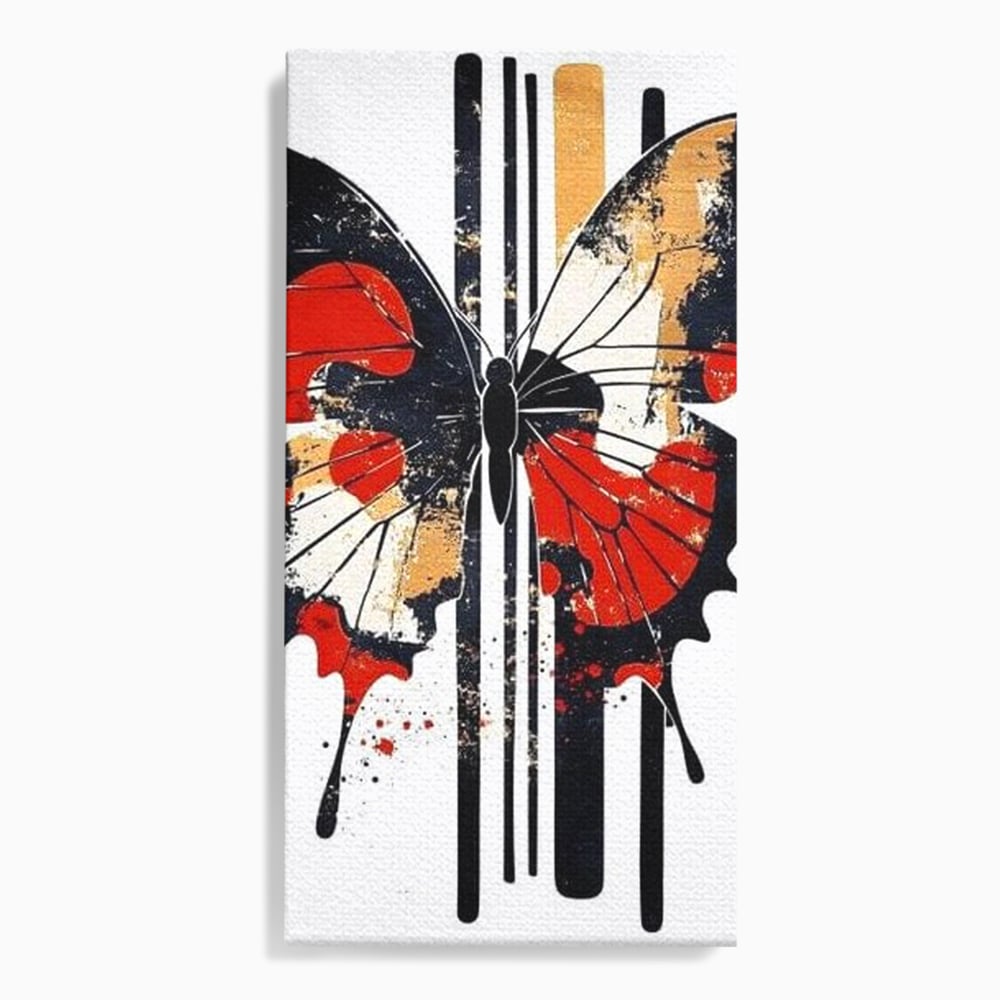 Leinwand Premium Canvas Wandkunst, LuxCanva® M1154, Symmetrie in Streifen, Linien, Punkte, Grafik, Urban, Abstrakt, Street Art, Graffiti, Chromatisch, Schmetterling, Flügel, Fliegen, Büro, Wohnen, Kinderzimmer