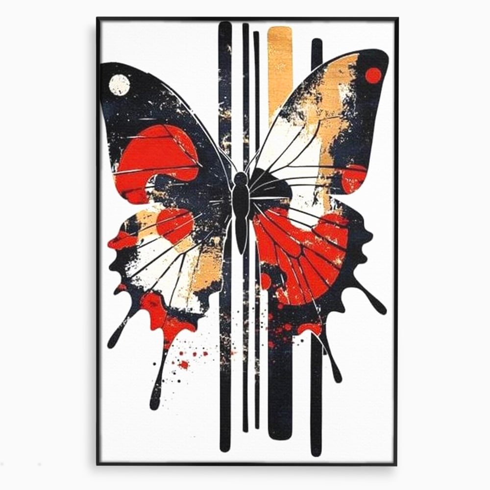 Leinwand Premium Canvas Wandkunst, LuxCanva® M1154, Symmetrie in Streifen, Linien, Punkte, Grafik, Urban, Abstrakt, Street Art, Graffiti, Chromatisch, Schmetterling, Flügel, Fliegen, Büro, Wohnen, Kinderzimmer