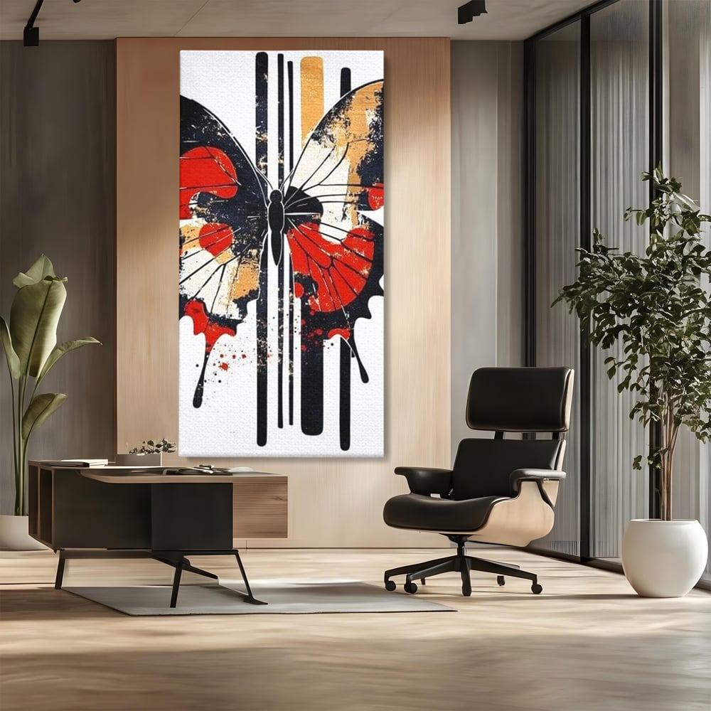 Leinwand Premium Canvas Wandkunst, LuxCanva® M1154, Symmetrie in Streifen, Linien, Punkte, Grafik, Urban, Abstrakt, Street Art, Graffiti, Chromatisch, Schmetterling, Flügel, Fliegen, Büro, Wohnen, Kinderzimmer