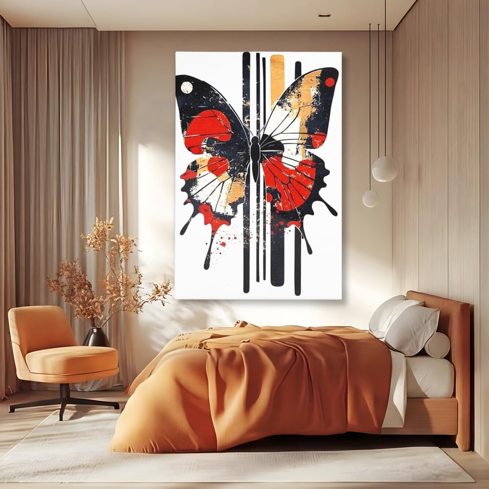 Leinwand Premium Canvas Wandkunst, LuxCanva® M1154, Symmetrie in Streifen, Linien, Punkte, Grafik, Urban, Abstrakt, Street Art, Graffiti, Chromatisch, Schmetterling, Flügel, Fliegen, Büro, Wohnen, Kinderzimmer