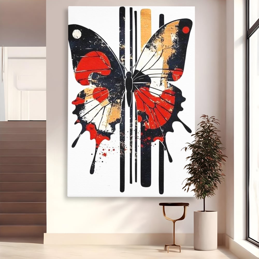 Leinwand Premium Canvas Wandkunst, LuxCanva® M1154, Symmetrie in Streifen, Linien, Punkte, Grafik, Urban, Abstrakt, Street Art, Graffiti, Chromatisch, Schmetterling, Flügel, Fliegen, Büro, Wohnen, Kinderzimmer