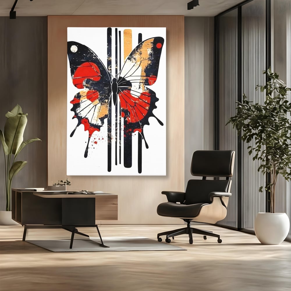 Leinwand Premium Canvas Wandkunst, LuxCanva® M1154, Symmetrie in Streifen, Linien, Punkte, Grafik, Urban, Abstrakt, Street Art, Graffiti, Chromatisch, Schmetterling, Flügel, Fliegen, Büro, Wohnen, Kinderzimmer