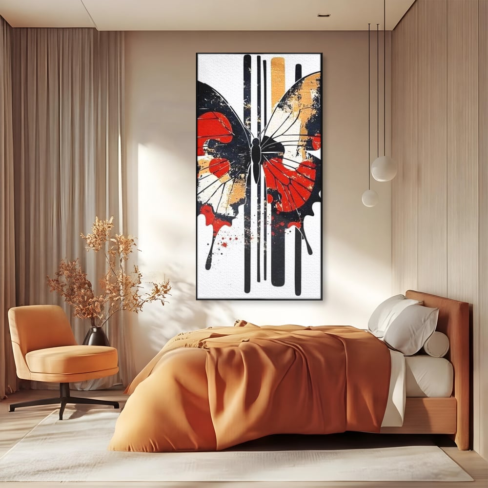 Leinwand Premium Canvas Wandkunst, LuxCanva® M1154, Symmetrie in Streifen, Linien, Punkte, Grafik, Urban, Abstrakt, Street Art, Graffiti, Chromatisch, Schmetterling, Flügel, Fliegen, Büro, Wohnen, Kinderzimmer