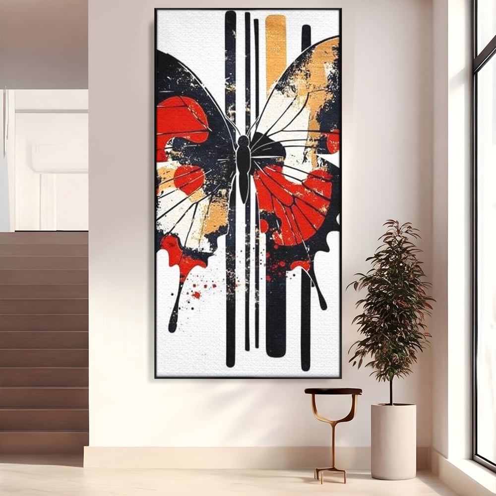 Leinwand Premium Canvas Wandkunst, LuxCanva® M1154, Symmetrie in Streifen, Linien, Punkte, Grafik, Urban, Abstrakt, Street Art, Graffiti, Chromatisch, Schmetterling, Flügel, Fliegen, Büro, Wohnen, Kinderzimmer
