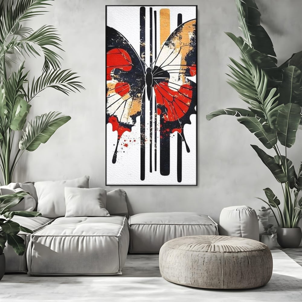 Leinwand Premium Canvas Wandkunst, LuxCanva® M1154, Symmetrie in Streifen, Linien, Punkte, Grafik, Urban, Abstrakt, Street Art, Graffiti, Chromatisch, Schmetterling, Flügel, Fliegen, Büro, Wohnen, Kinderzimmer