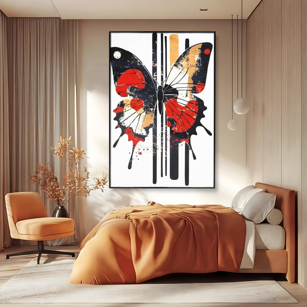 Leinwand Premium Canvas Wandkunst, LuxCanva® M1154, Symmetrie in Streifen, Linien, Punkte, Grafik, Urban, Abstrakt, Street Art, Graffiti, Chromatisch, Schmetterling, Flügel, Fliegen, Büro, Wohnen, Kinderzimmer