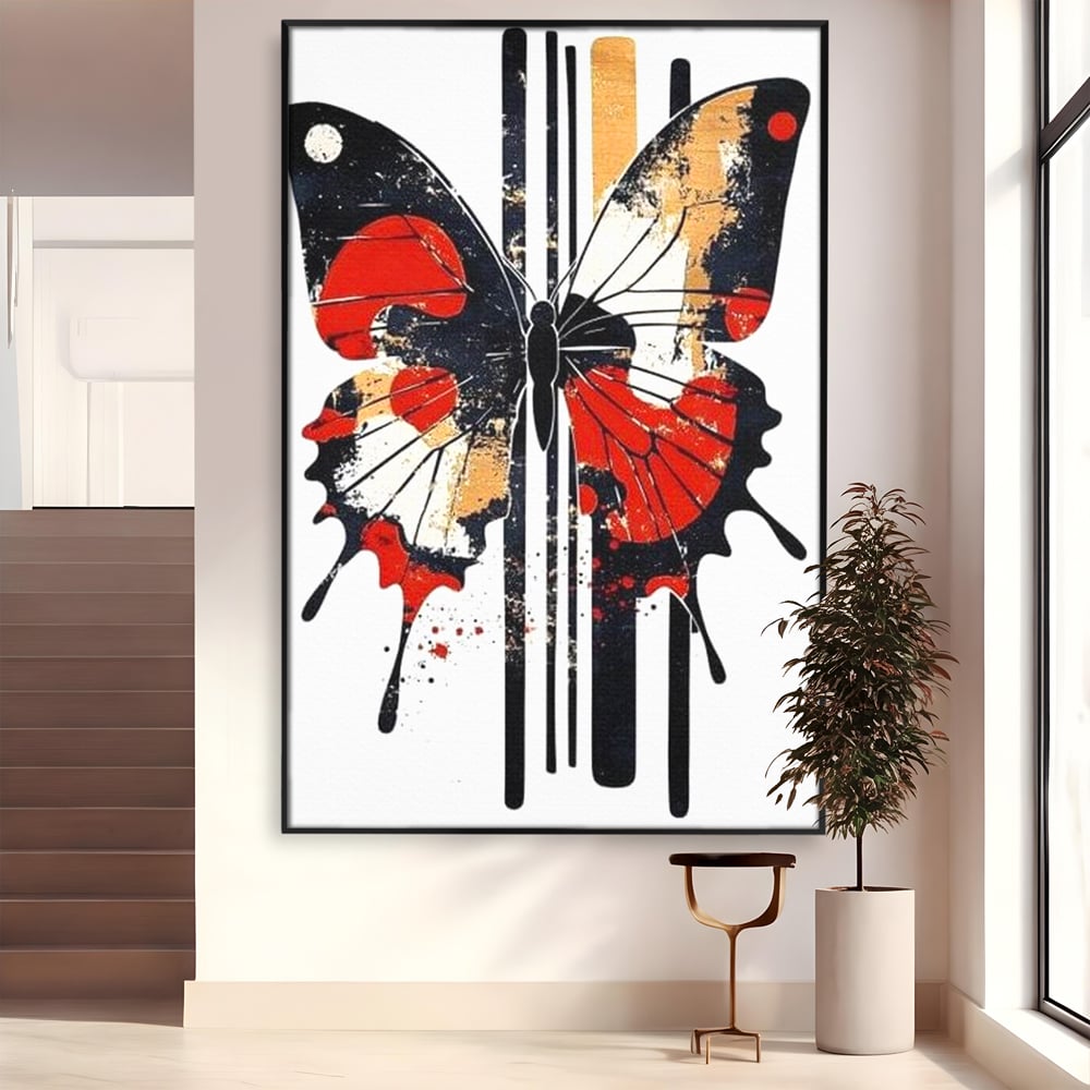 Leinwand Premium Canvas Wandkunst, LuxCanva® M1154, Symmetrie in Streifen, Linien, Punkte, Grafik, Urban, Abstrakt, Street Art, Graffiti, Chromatisch, Schmetterling, Flügel, Fliegen, Büro, Wohnen, Kinderzimmer
