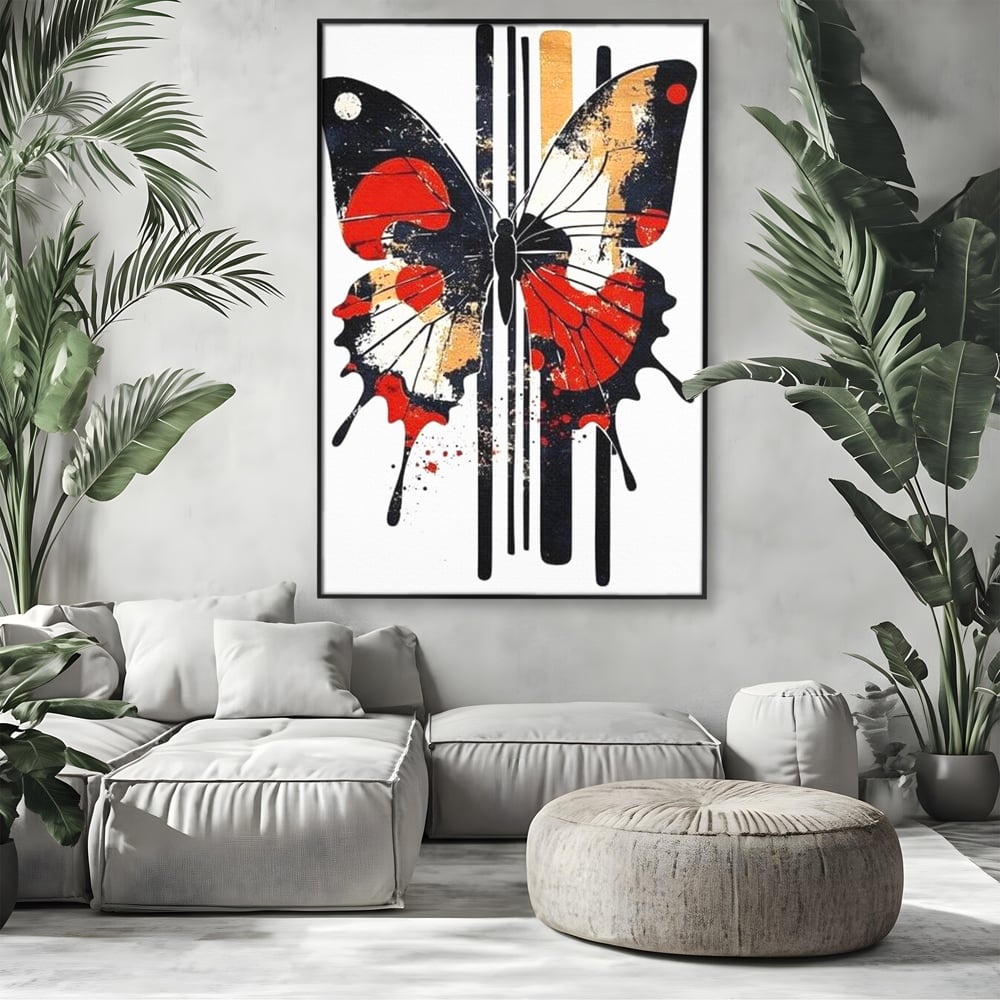 Leinwand Premium Canvas Wandkunst, LuxCanva® M1154, Symmetrie in Streifen, Linien, Punkte, Grafik, Urban, Abstrakt, Street Art, Graffiti, Chromatisch, Schmetterling, Flügel, Fliegen, Büro, Wohnen, Kinderzimmer
