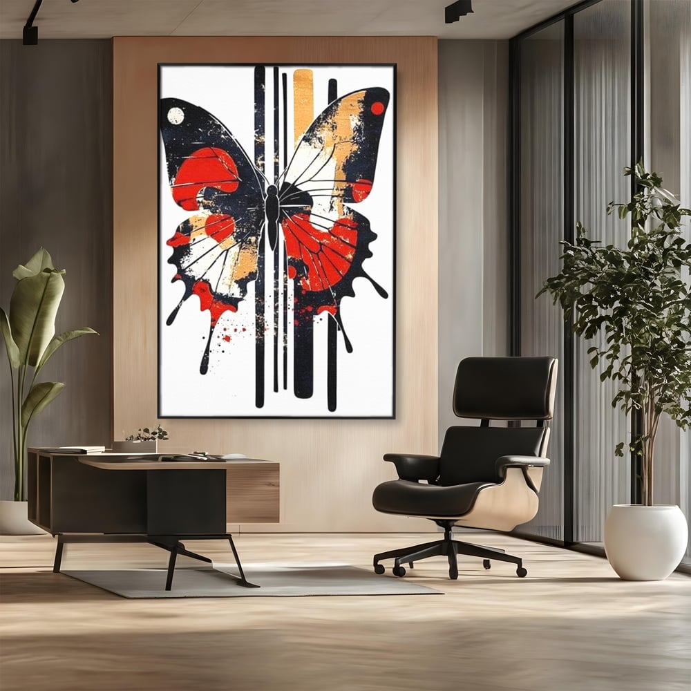Leinwand Premium Canvas Wandkunst, LuxCanva® M1154, Symmetrie in Streifen, Linien, Punkte, Grafik, Urban, Abstrakt, Street Art, Graffiti, Chromatisch, Schmetterling, Flügel, Fliegen, Büro, Wohnen, Kinderzimmer
