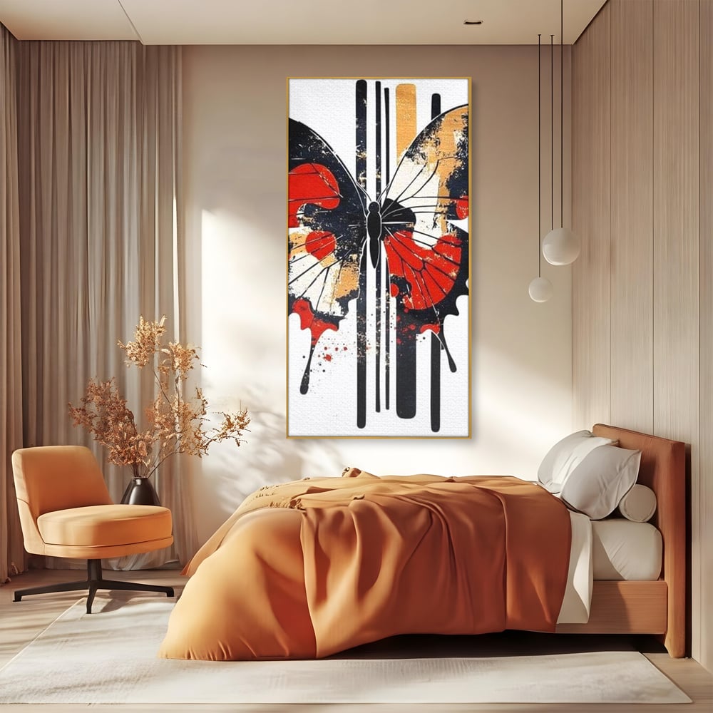 Leinwand Premium Canvas Wandkunst, LuxCanva® M1154, Symmetrie in Streifen, Linien, Punkte, Grafik, Urban, Abstrakt, Street Art, Graffiti, Chromatisch, Schmetterling, Flügel, Fliegen, Büro, Wohnen, Kinderzimmer