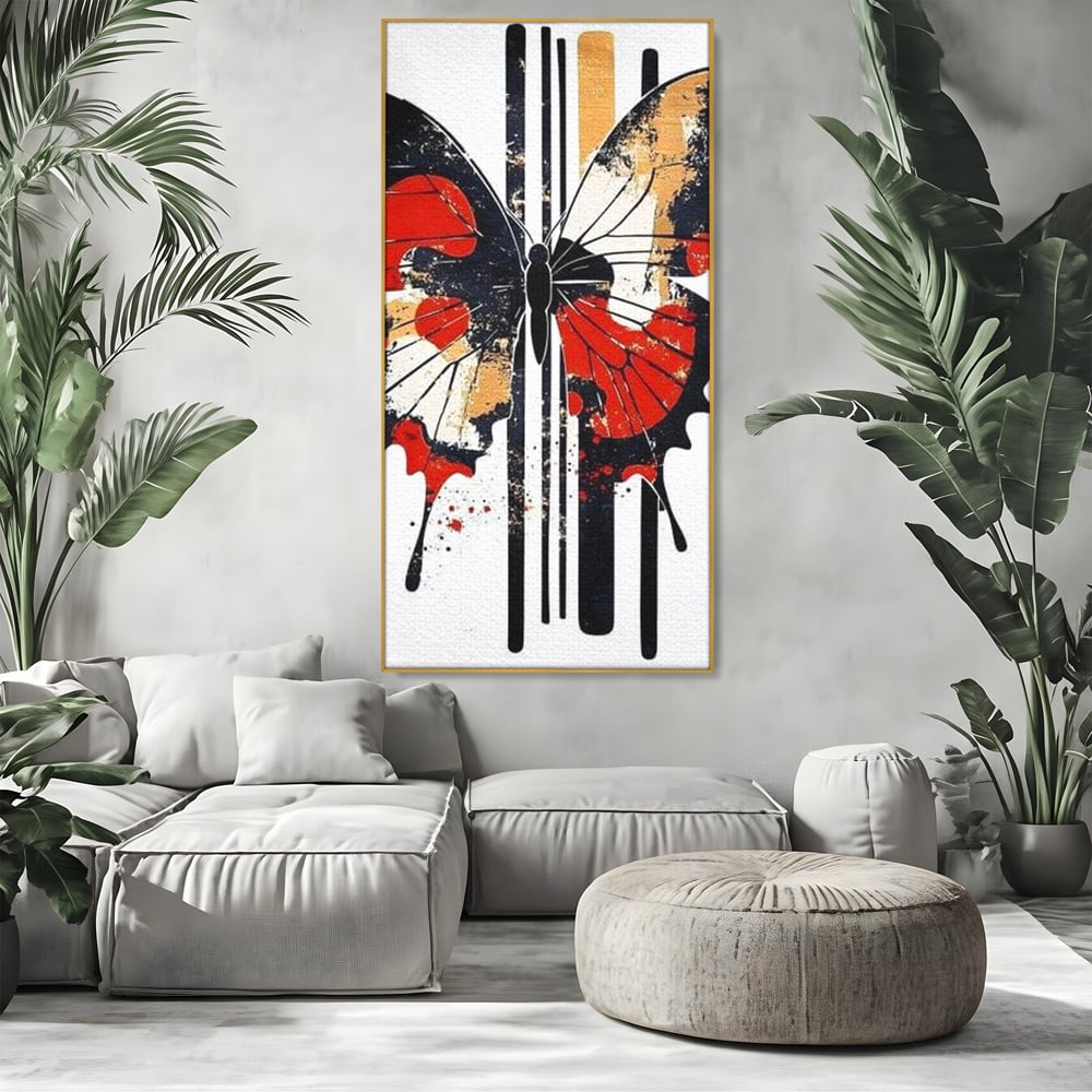 Leinwand Premium Canvas Wandkunst, LuxCanva® M1154, Symmetrie in Streifen, Linien, Punkte, Grafik, Urban, Abstrakt, Street Art, Graffiti, Chromatisch, Schmetterling, Flügel, Fliegen, Büro, Wohnen, Kinderzimmer