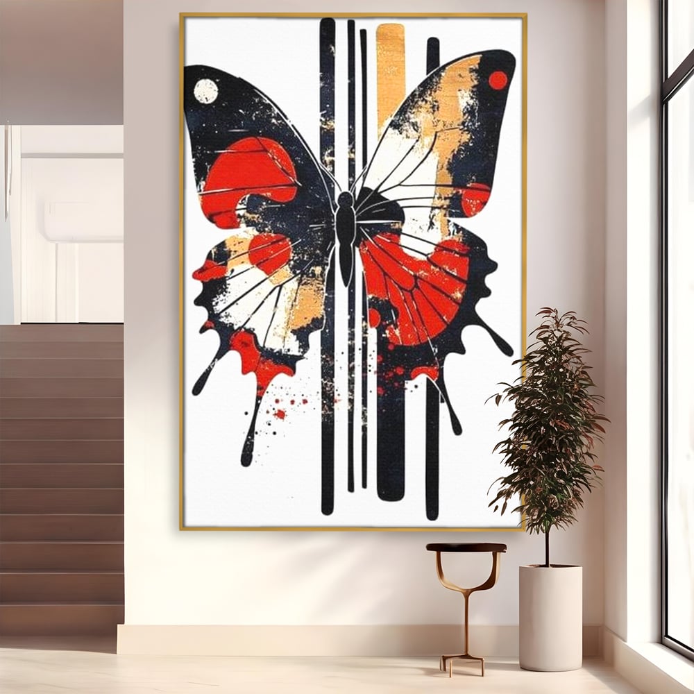 Leinwand Premium Canvas Wandkunst, LuxCanva® M1154, Symmetrie in Streifen, Linien, Punkte, Grafik, Urban, Abstrakt, Street Art, Graffiti, Chromatisch, Schmetterling, Flügel, Fliegen, Büro, Wohnen, Kinderzimmer