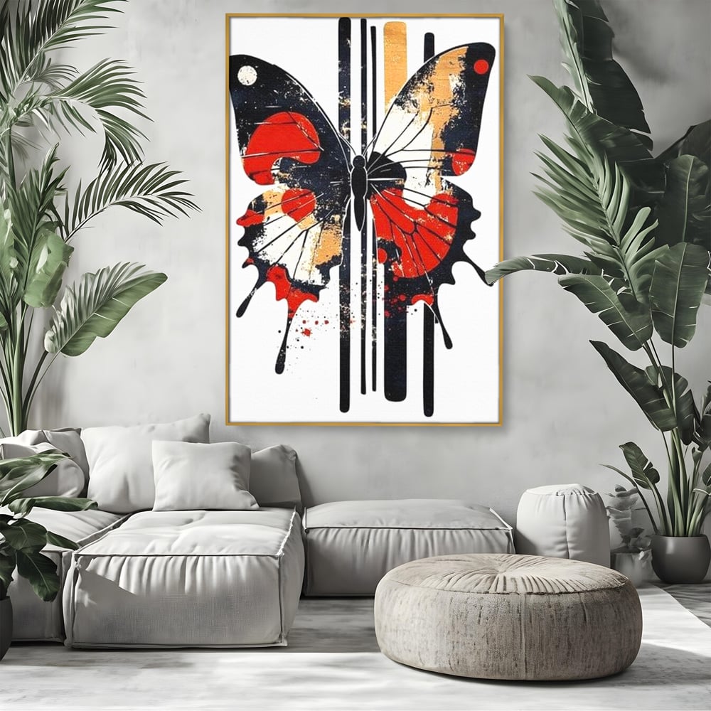 Leinwand Premium Canvas Wandkunst, LuxCanva® M1154, Symmetrie in Streifen, Linien, Punkte, Grafik, Urban, Abstrakt, Street Art, Graffiti, Chromatisch, Schmetterling, Flügel, Fliegen, Büro, Wohnen, Kinderzimmer