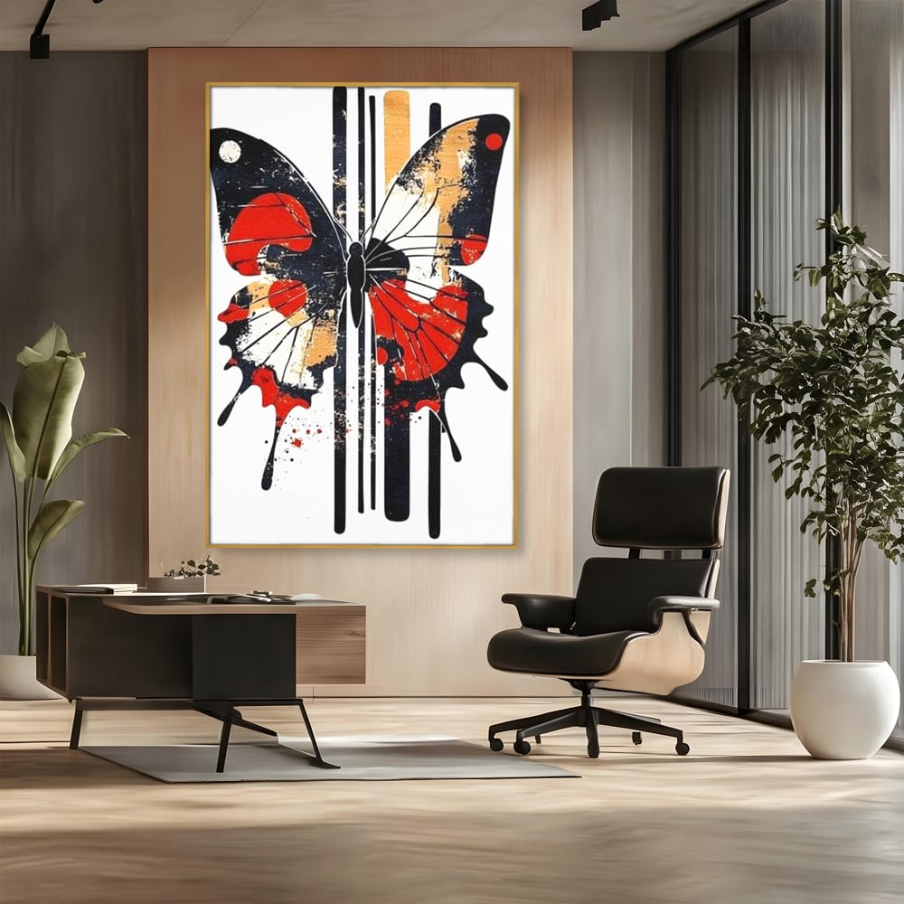 Leinwand Premium Canvas Wandkunst, LuxCanva® M1154, Symmetrie in Streifen, Linien, Punkte, Grafik, Urban, Abstrakt, Street Art, Graffiti, Chromatisch, Schmetterling, Flügel, Fliegen, Büro, Wohnen, Kinderzimmer