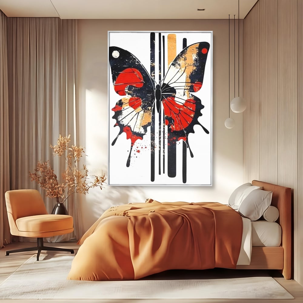 Leinwand Premium Canvas Wandkunst, LuxCanva® M1154, Symmetrie in Streifen, Linien, Punkte, Grafik, Urban, Abstrakt, Street Art, Graffiti, Chromatisch, Schmetterling, Flügel, Fliegen, Büro, Wohnen, Kinderzimmer