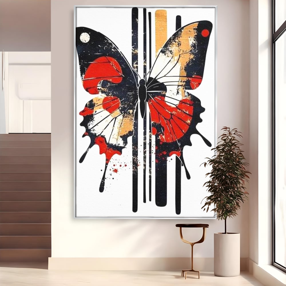 Leinwand Premium Canvas Wandkunst, LuxCanva® M1154, Symmetrie in Streifen, Linien, Punkte, Grafik, Urban, Abstrakt, Street Art, Graffiti, Chromatisch, Schmetterling, Flügel, Fliegen, Büro, Wohnen, Kinderzimmer