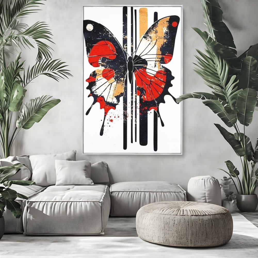 Leinwand Premium Canvas Wandkunst, LuxCanva® M1154, Symmetrie in Streifen, Linien, Punkte, Grafik, Urban, Abstrakt, Street Art, Graffiti, Chromatisch, Schmetterling, Flügel, Fliegen, Büro, Wohnen, Kinderzimmer