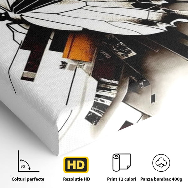 Tablou Canvas Premium, LuxCanva® M1155, Fuziune Geometrica, Aripi, Arhitectura, Urban, Tehnic, Liniar, Puncte, Geometric, Fluture, Design, Arta Moderna, Birou, Living, Camera Copil