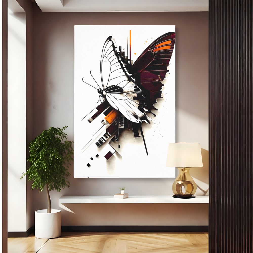 Tablou Canvas Premium, LuxCanva® M1155, Fuziune Geometrica, Aripi, Arhitectura, Urban, Tehnic, Liniar, Puncte, Geometric, Fluture, Design, Arta Moderna, Birou, Living, Camera Copil