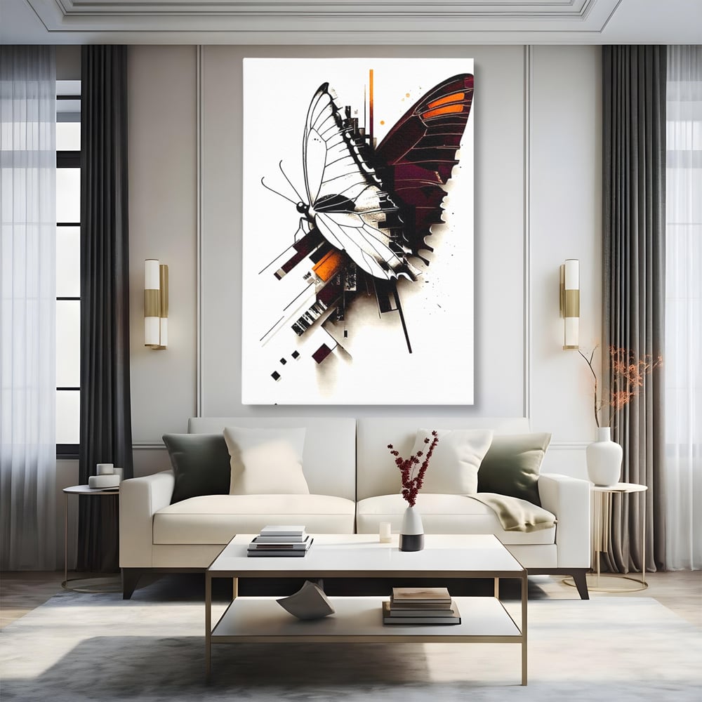 Tablou Canvas Premium, LuxCanva® M1155, Fuziune Geometrica, Aripi, Arhitectura, Urban, Tehnic, Liniar, Puncte, Geometric, Fluture, Design, Arta Moderna, Birou, Living, Camera Copil