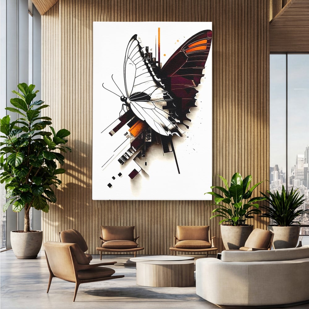 Tablou Canvas Premium, LuxCanva® M1155, Fuziune Geometrica, Aripi, Arhitectura, Urban, Tehnic, Liniar, Puncte, Geometric, Fluture, Design, Arta Moderna, Birou, Living, Camera Copil