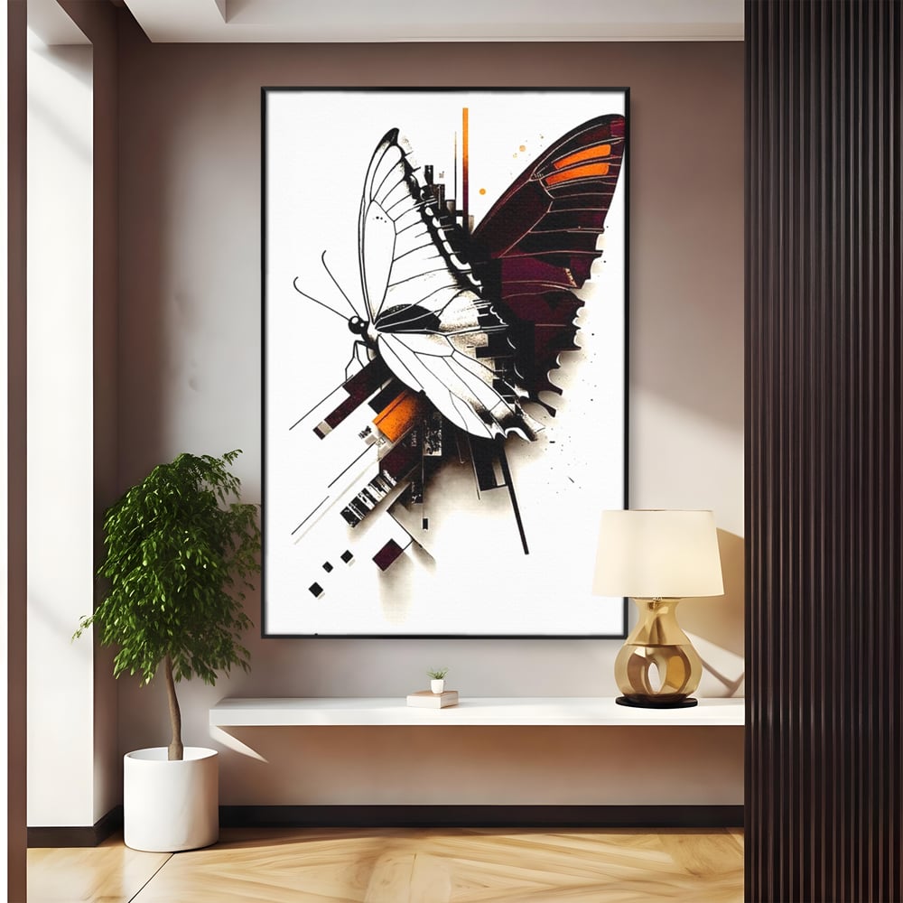 Tablou Canvas Premium, LuxCanva® M1155, Fuziune Geometrica, Aripi, Arhitectura, Urban, Tehnic, Liniar, Puncte, Geometric, Fluture, Design, Arta Moderna, Birou, Living, Camera Copil