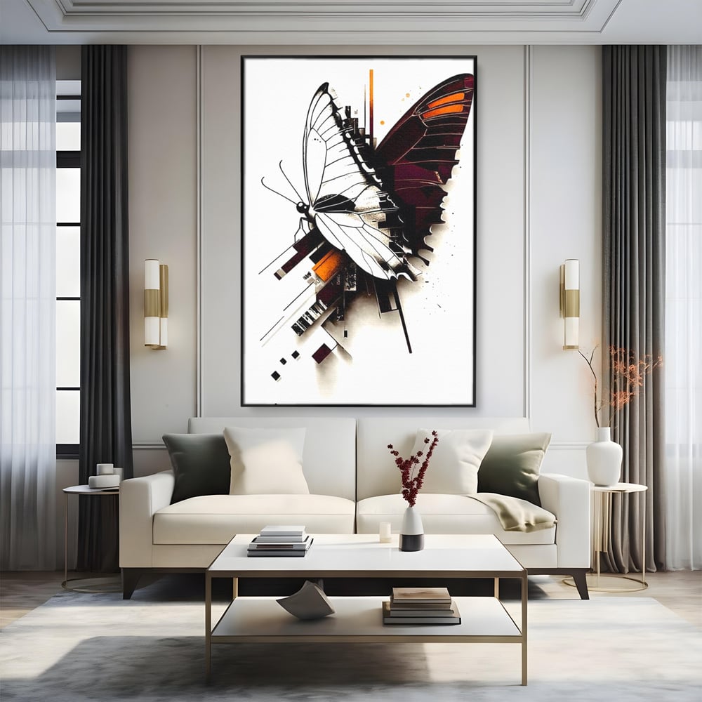 Tablou Canvas Premium, LuxCanva® M1155, Fuziune Geometrica, Aripi, Arhitectura, Urban, Tehnic, Liniar, Puncte, Geometric, Fluture, Design, Arta Moderna, Birou, Living, Camera Copil