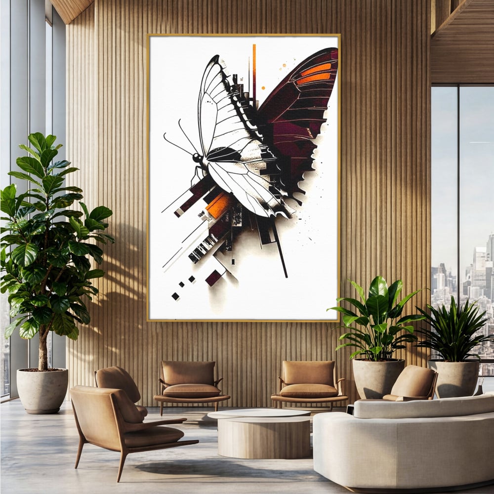 Tablou Canvas Premium, LuxCanva® M1155, Fuziune Geometrica, Aripi, Arhitectura, Urban, Tehnic, Liniar, Puncte, Geometric, Fluture, Design, Arta Moderna, Birou, Living, Camera Copil