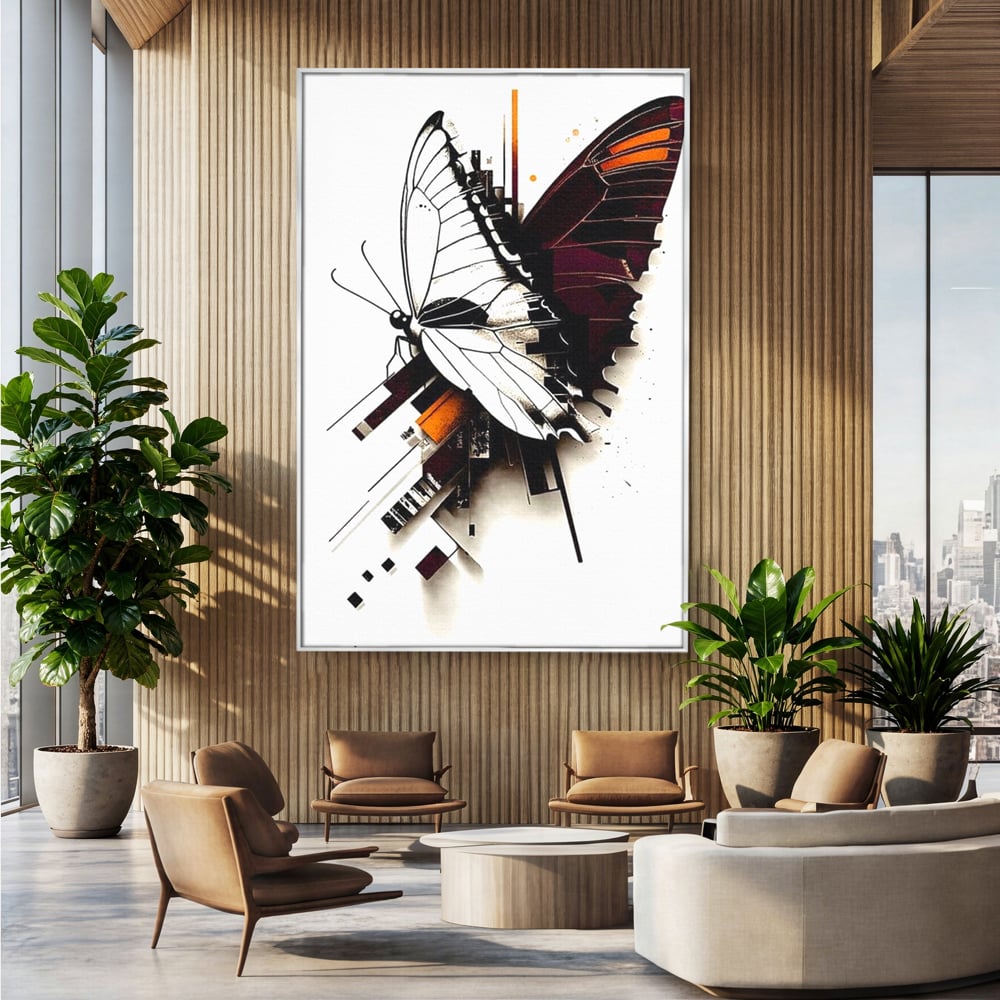Tablou Canvas Premium, LuxCanva® M1155, Fuziune Geometrica, Aripi, Arhitectura, Urban, Tehnic, Liniar, Puncte, Geometric, Fluture, Design, Arta Moderna, Birou, Living, Camera Copil
