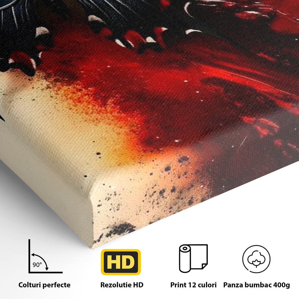 Tablou Canvas Premium, LuxCanva® M1158, Flacara Neagra, Rosu, Negru, Intens, Gotic, Antracit, Foc, Fluture, Aripi, Pictura, Abstract, Modern, Mistic, Birou, Living, Camera Copil