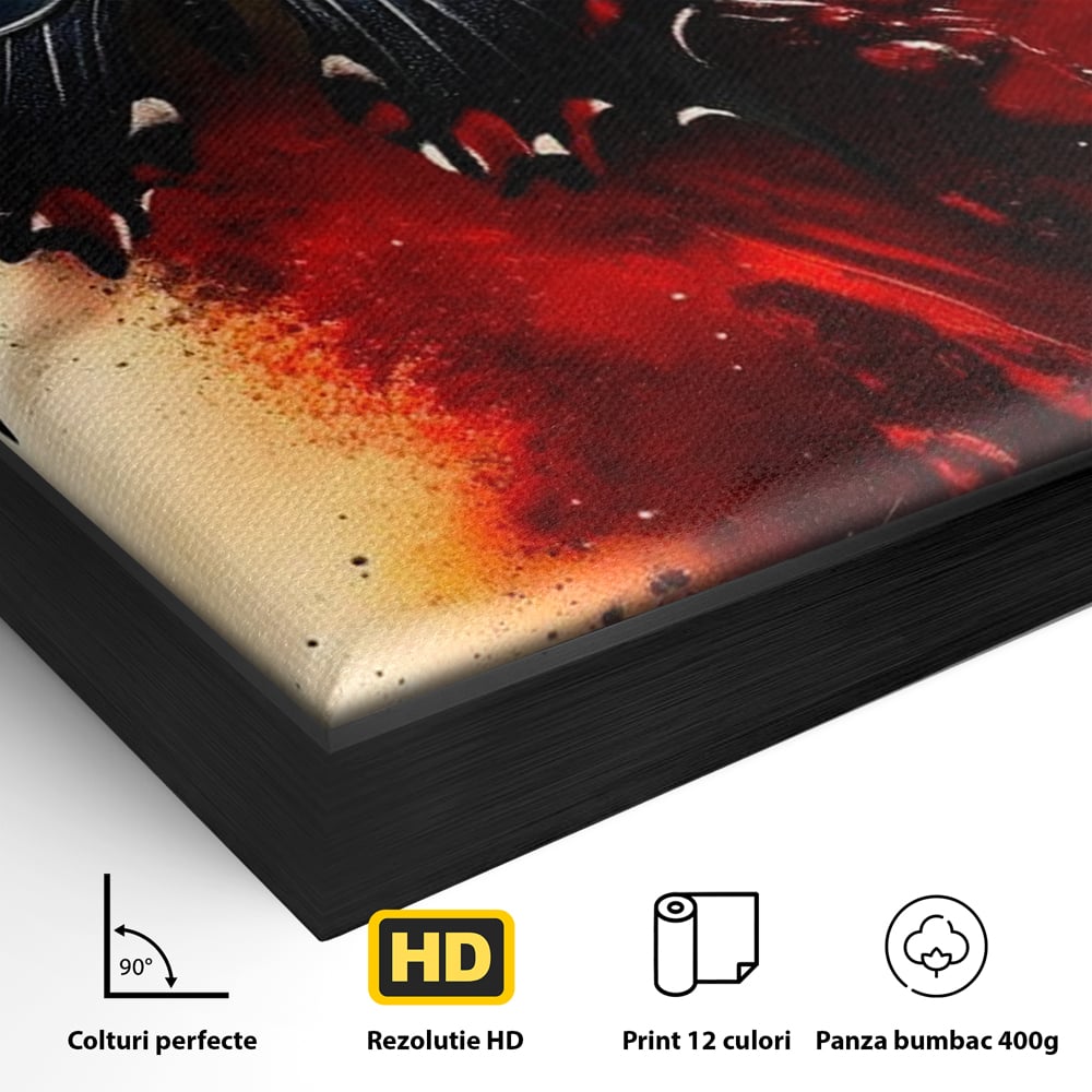 Tablou Canvas Premium, LuxCanva® M1158, Flacara Neagra, Rosu, Negru, Intens, Gotic, Antracit, Foc, Fluture, Aripi, Pictura, Abstract, Modern, Mistic, Birou, Living, Camera Copil
