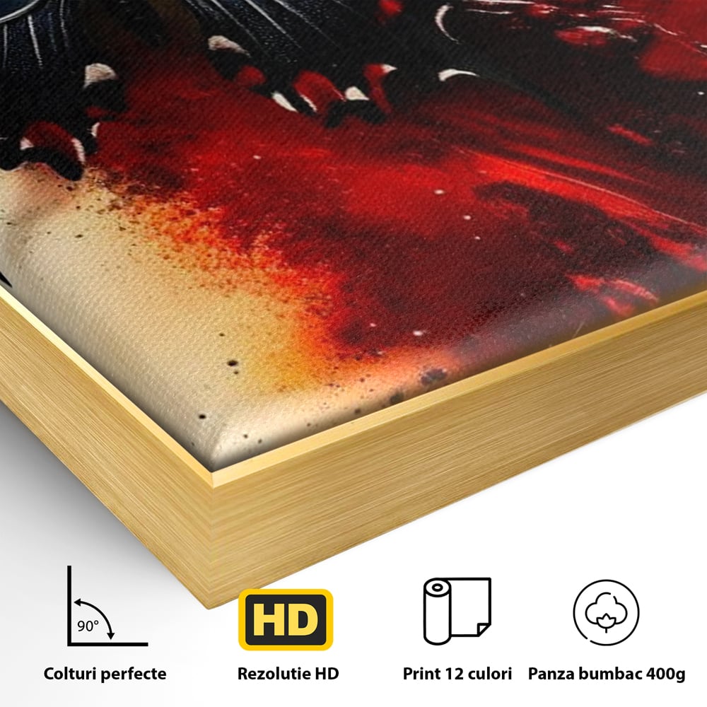Tablou Canvas Premium, LuxCanva® M1158, Flacara Neagra, Rosu, Negru, Intens, Gotic, Antracit, Foc, Fluture, Aripi, Pictura, Abstract, Modern, Mistic, Birou, Living, Camera Copil