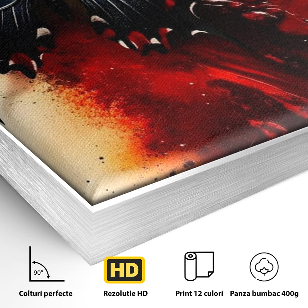 Tablou Canvas Premium, LuxCanva® M1158, Flacara Neagra, Rosu, Negru, Intens, Gotic, Antracit, Foc, Fluture, Aripi, Pictura, Abstract, Modern, Mistic, Birou, Living, Camera Copil
