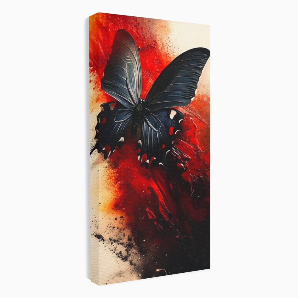 Tablou Canvas Premium, LuxCanva® M1158, Flacara Neagra, Rosu, Negru, Intens, Gotic, Antracit, Foc, Fluture, Aripi, Pictura, Abstract, Modern, Mistic, Birou, Living, Camera Copil