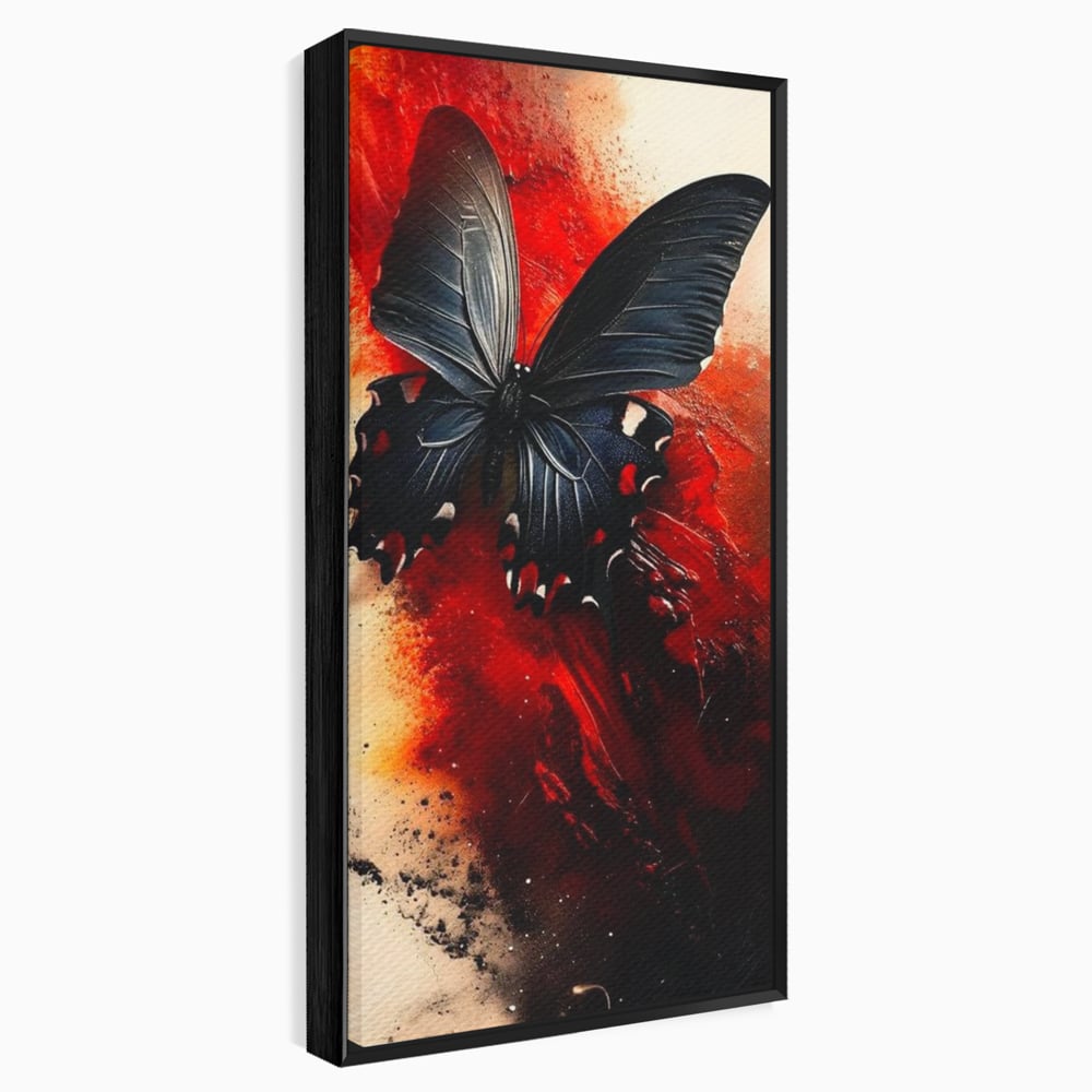 Tablou Canvas Premium, LuxCanva® M1158, Flacara Neagra, Rosu, Negru, Intens, Gotic, Antracit, Foc, Fluture, Aripi, Pictura, Abstract, Modern, Mistic, Birou, Living, Camera Copil