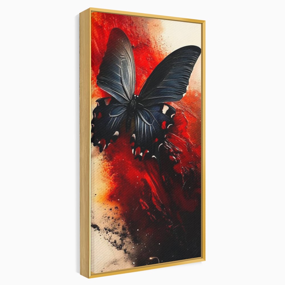 Tablou Canvas Premium, LuxCanva® M1158, Flacara Neagra, Rosu, Negru, Intens, Gotic, Antracit, Foc, Fluture, Aripi, Pictura, Abstract, Modern, Mistic, Birou, Living, Camera Copil